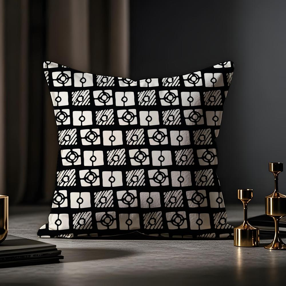 Black And White Abstract Style Cushion Cover Anti-dustmite Pillowcase Invisible Zipper Silky Short Plush Sofa Cushion Cover