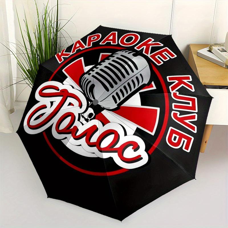 Karaoke Club Voice Microphone Sticker Decal Music Party DecorationsUmbrella, Portable 3 Fold Compact Umbrella for Men & Women, Valentine s D
