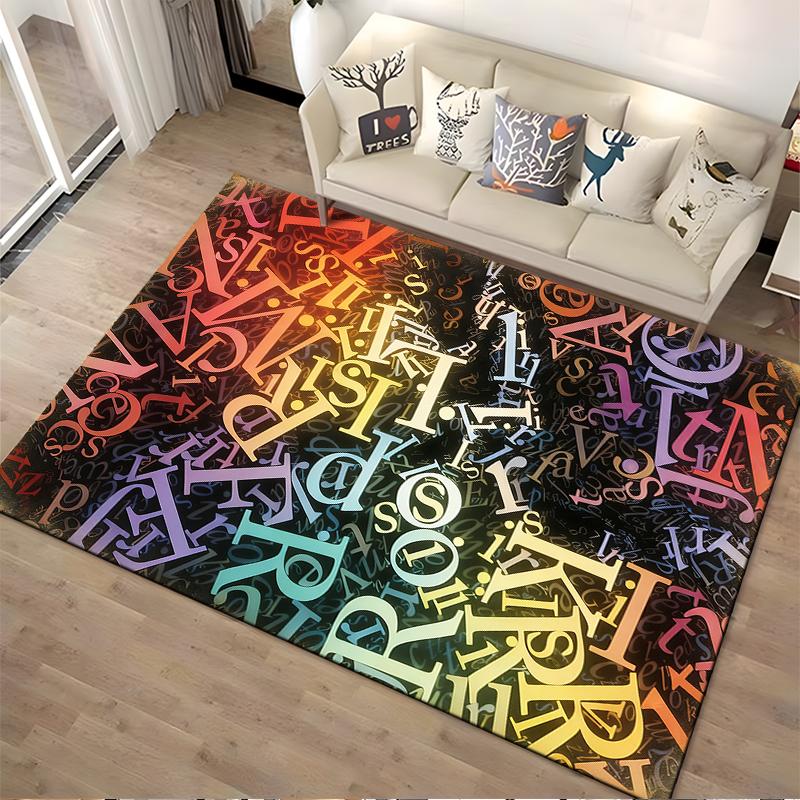 Colorful Artistic Alphabet Print Carpet for Living Room Decor Suitable for use as an anti-slip for living room bedroom sofas
