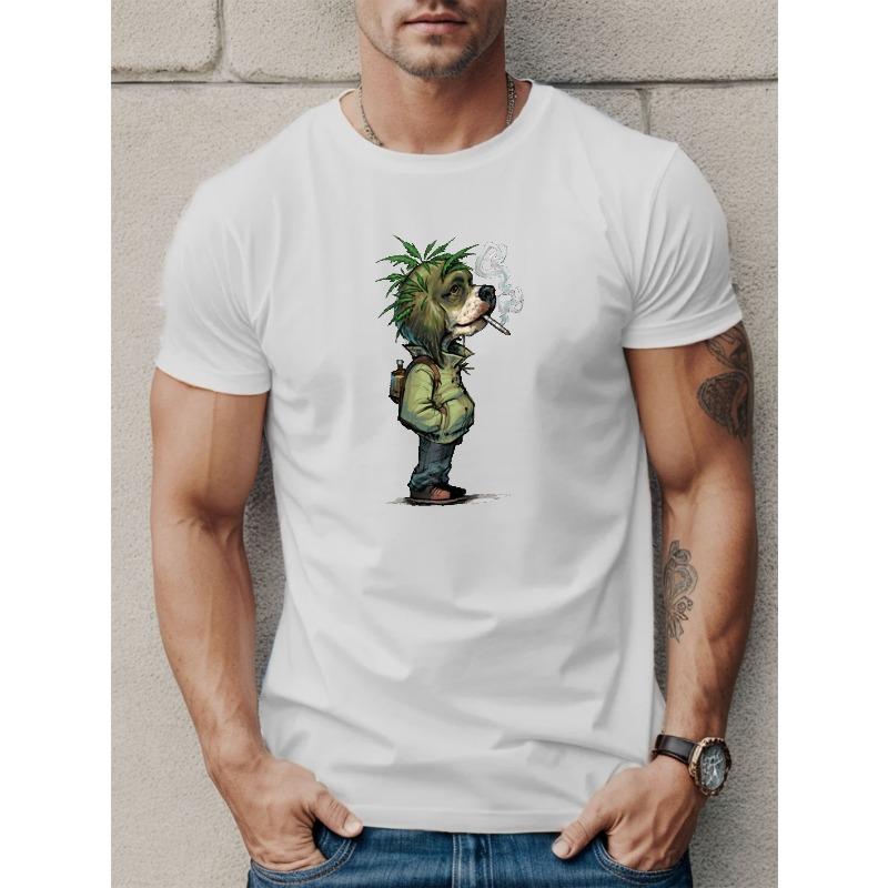 Europäische Größe Smoking Hund Druck T-Shirt, T-Shirts für Herren, Lässiges Kurzarm-T-Shirt für den Sommer