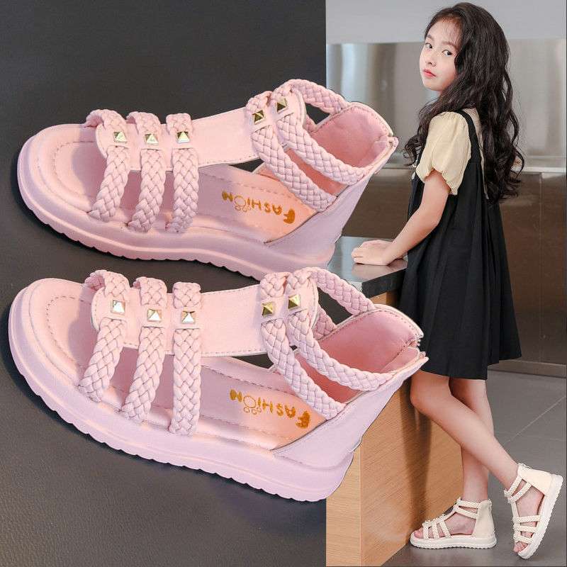 Girls Sandals Summer 2025 New Children's Soft Sole Medium and Older Children's Sports Princess Baby Open-toed Roman Shoes