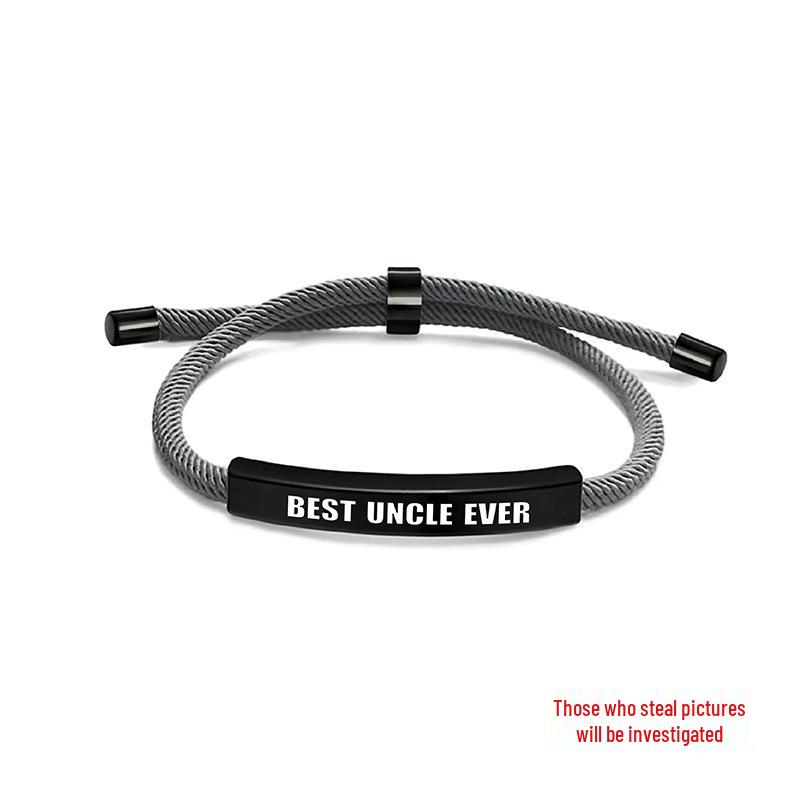 Pulseira Europeia e Americana Multicolorida de Corda Trançada com Placa de Aço Inoxidável Gravada - Presente Memorial de Bom Tio para o Natal