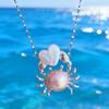 Fashion Pink Pearl Crab Shape Pendant Necklace for Women Party Dress Up Charms Elegance Woman Dangle Choker Jewelry Gifts