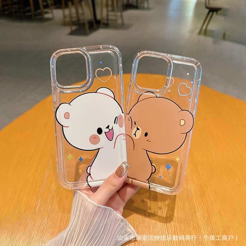 Cute Bear Couple Phone Case Compatible with iPhone 11/12/13/14/15/16 Pro Max and Apple XS Max