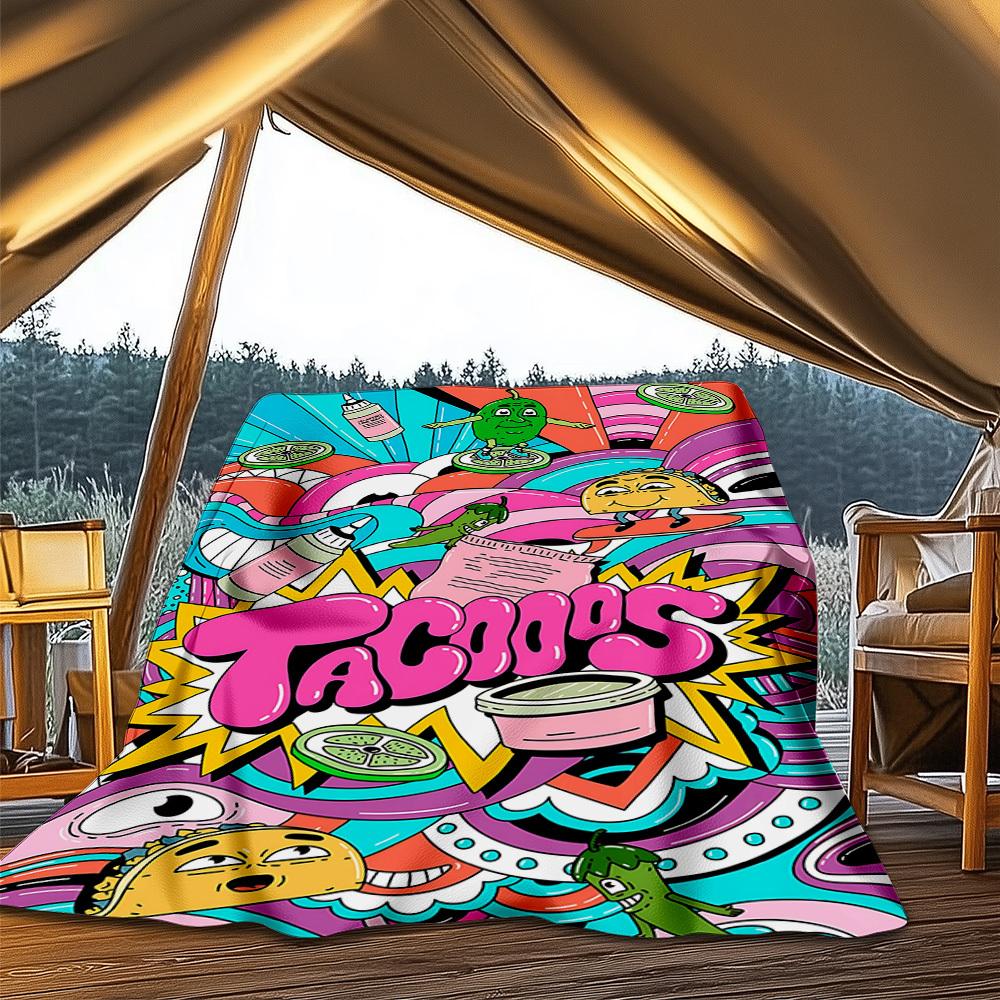 1pc Tacos Outdoor Flannel Blanket, Lightweight Warm Cozy for Travel Camping Office Soft Polyester Fabric