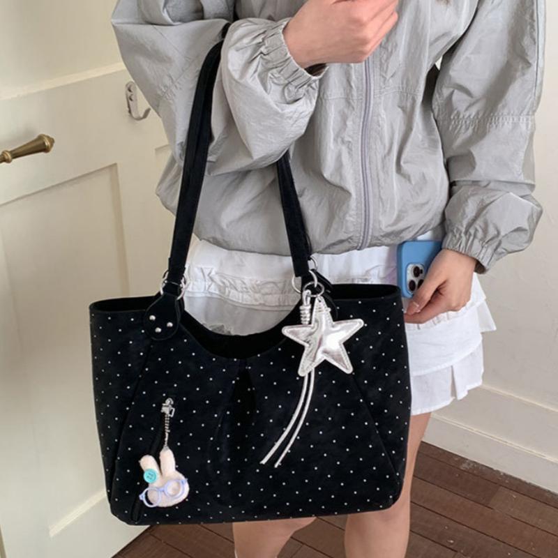Vintage Pu Tote Bag Casual Students Purse 2026 New Large Capacity Shoulder Bag Polka Dot Zipper Commuting Handbag For Women