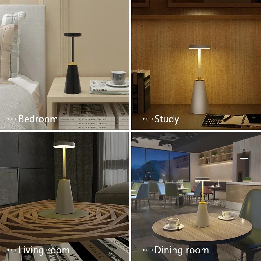 Rechargeable LED Desk Lamp Wireless Charging Metal Table Lamp Eye Protection Bedside Reading Light Home Office Bar Ambient Light