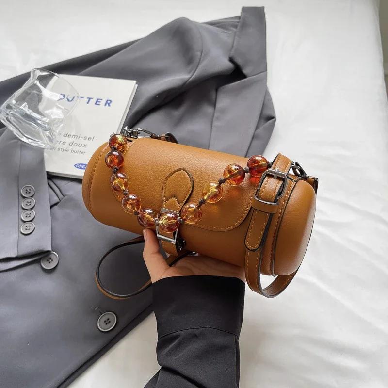 

PU кожа женские маленькие сумки новые модные простые винтажные сумки через плечо женские сплошные круглые бусины сумки через плечо роскошные