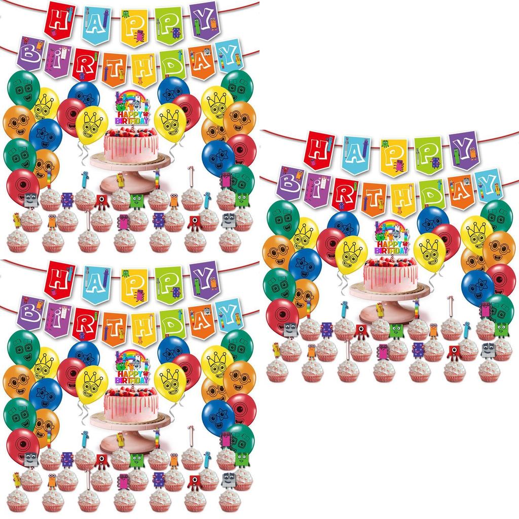 Vibrant Numberblocks Theme Balloon Pull Flag Set For Cheerful Party Decorations And Supplies