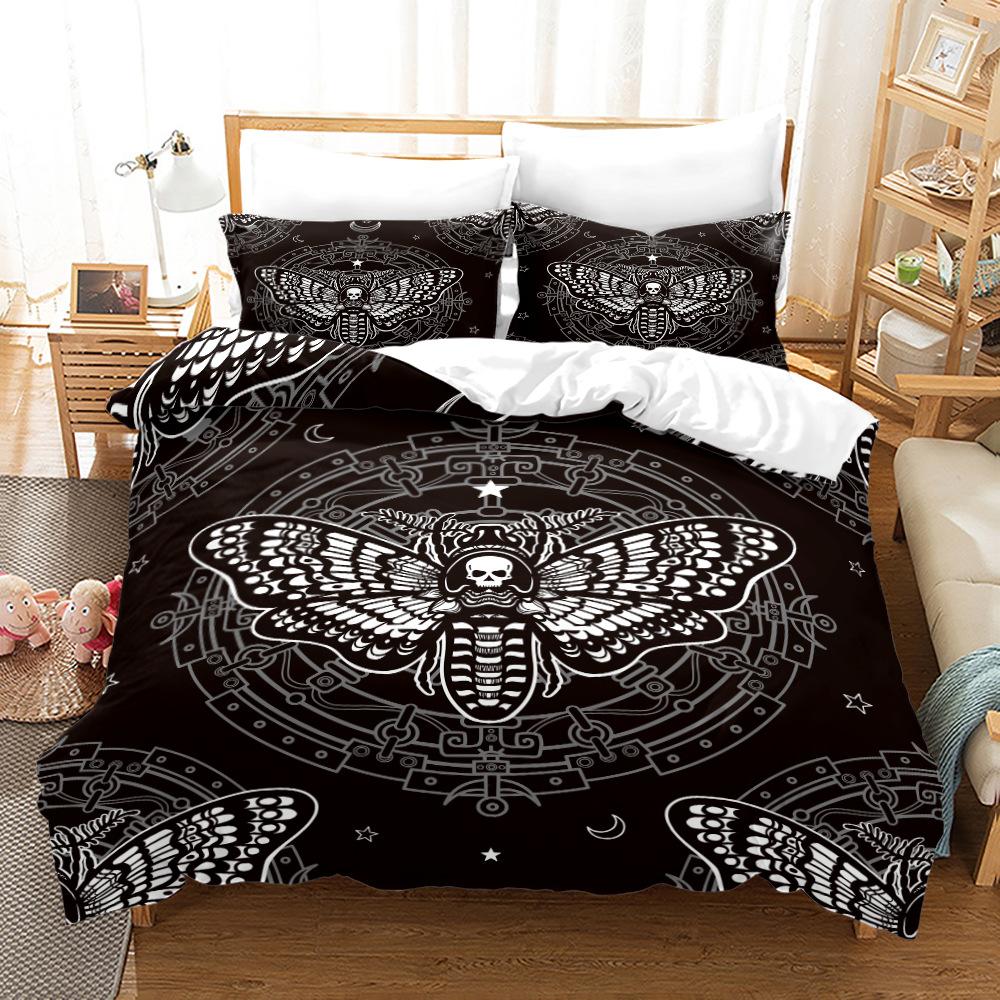 Death Moth Duvet Cover Set King Queen Size Moon Skull Youth Gothic Insect Print Skeleton Bones Polyester Quilt Cover for Kids