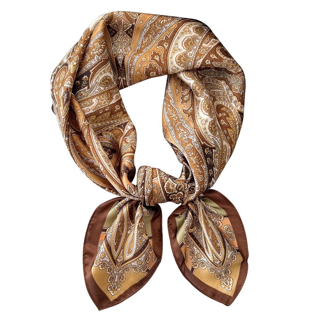 Retro British court style silk scarf Spring and Autumn versatile decorative cashew nut pattern printing imitation silk small square scarf shirt scarf