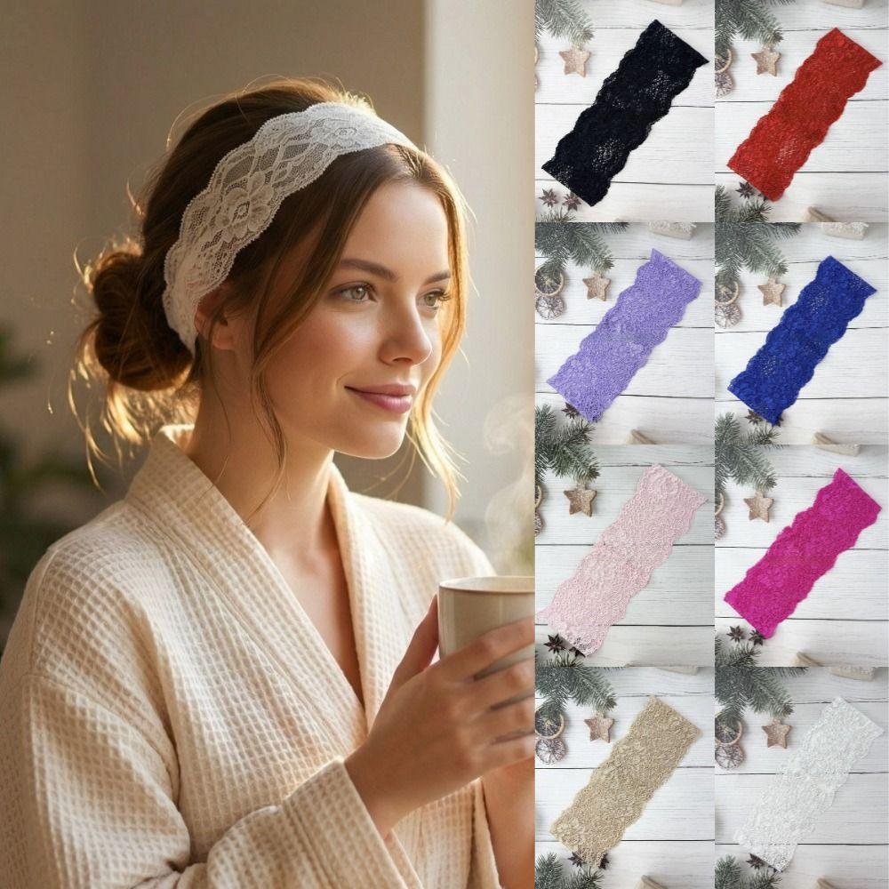 Elastic Lace Headscarf Hollow-Out Headwrap Cap Fashion Mesh Lace Headband Lady Girls Headwear