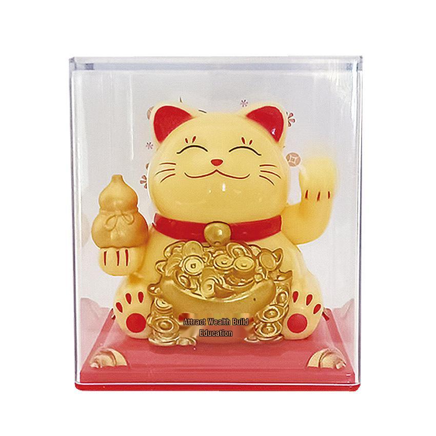 Y Solar Fortune Cat Waving Hand Ornament: Light-Powered Decor for Car, Living Room, or Office Desk
