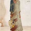 Plus Size Women V Neck 3 4 Sleeve Maxi Dress Soft Fashion Daily Street Wear