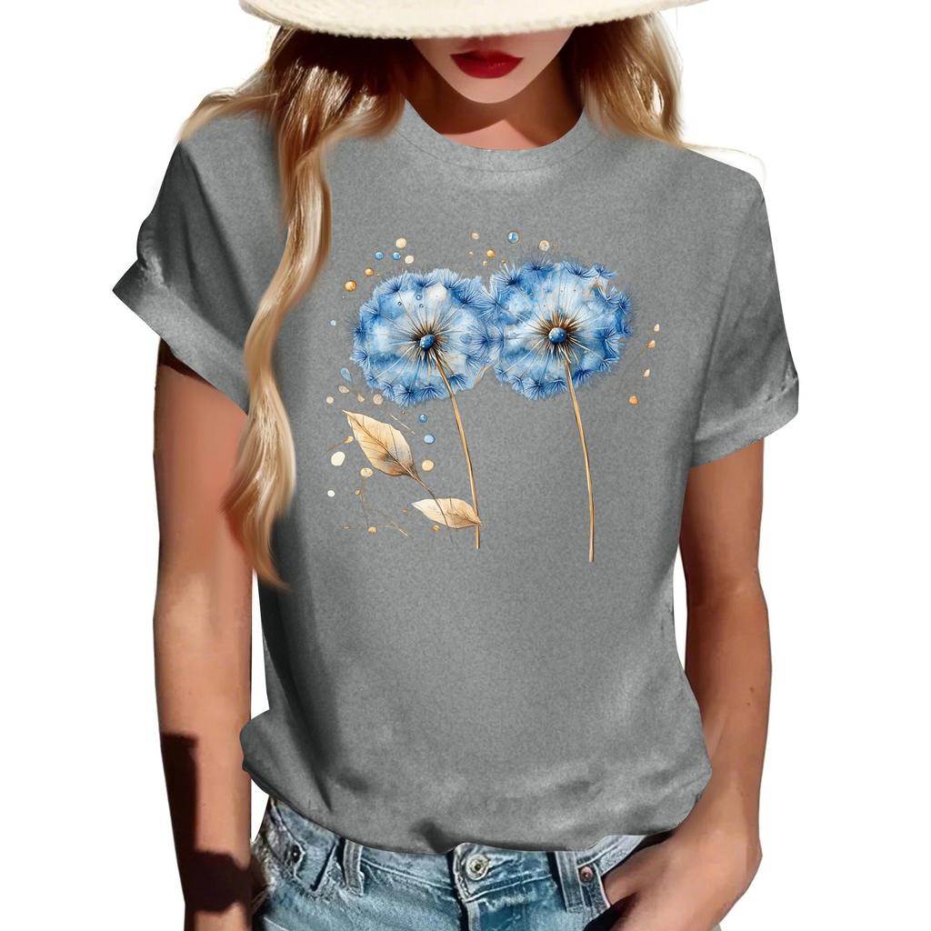 Damen Modisches Rundhals Casual Retro Print Kurzarm T-Shirt Top