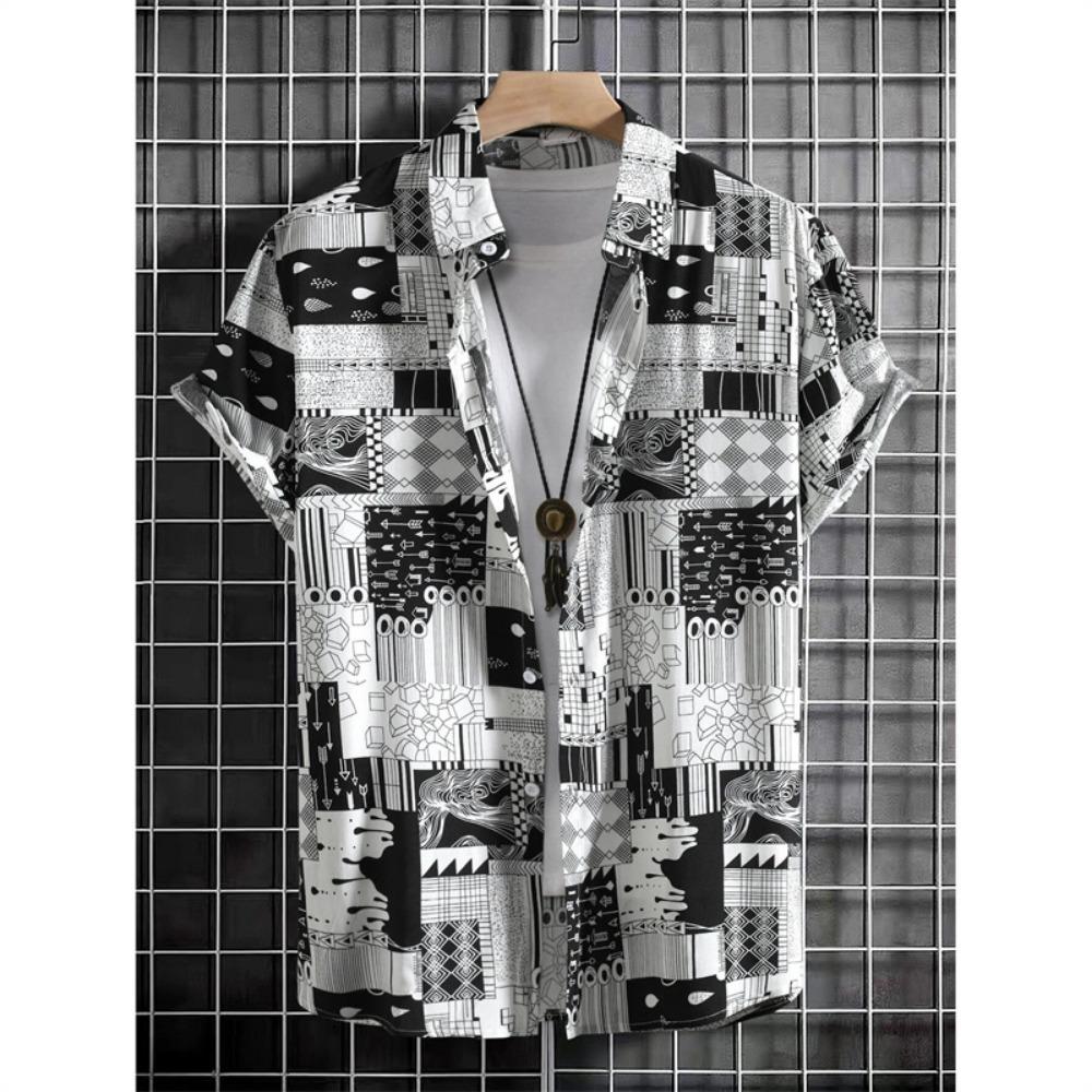Colorful Irregular Patterns Hawaiian Shirt For Men Tree Leaves 3D Printed Short Sleeves Summer Lapel Blouse Street Aloha Shirts