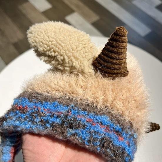 Knitted Hat Lamb Ears Design Universal Fit Soft Plush Windproof Hat Family Photo Christmas Hat 2 In 1 Convertible Santa Hat Tote