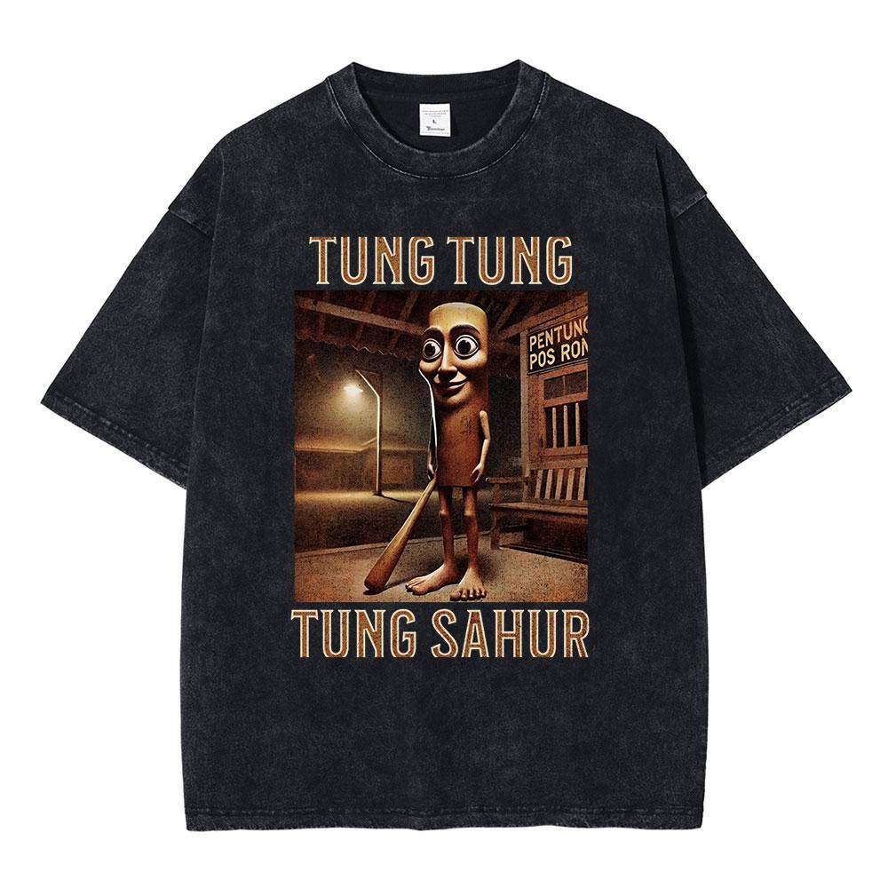 Italian Brainrot Tralalero Tralala Tung Tung Tung Sahur Bombardiro Crocodilo Funny Meme T-shirt Men Women Vintage Washed T shirt