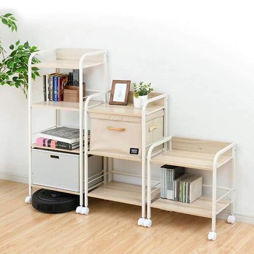 Yamazen YZCR-2 (NM/IV) Natural Maple Rack with Casters, 2-Tier, Compatible with Storage Boxes and Compatible with Robot Vacuums, 42cm Wide x 27.5cm De