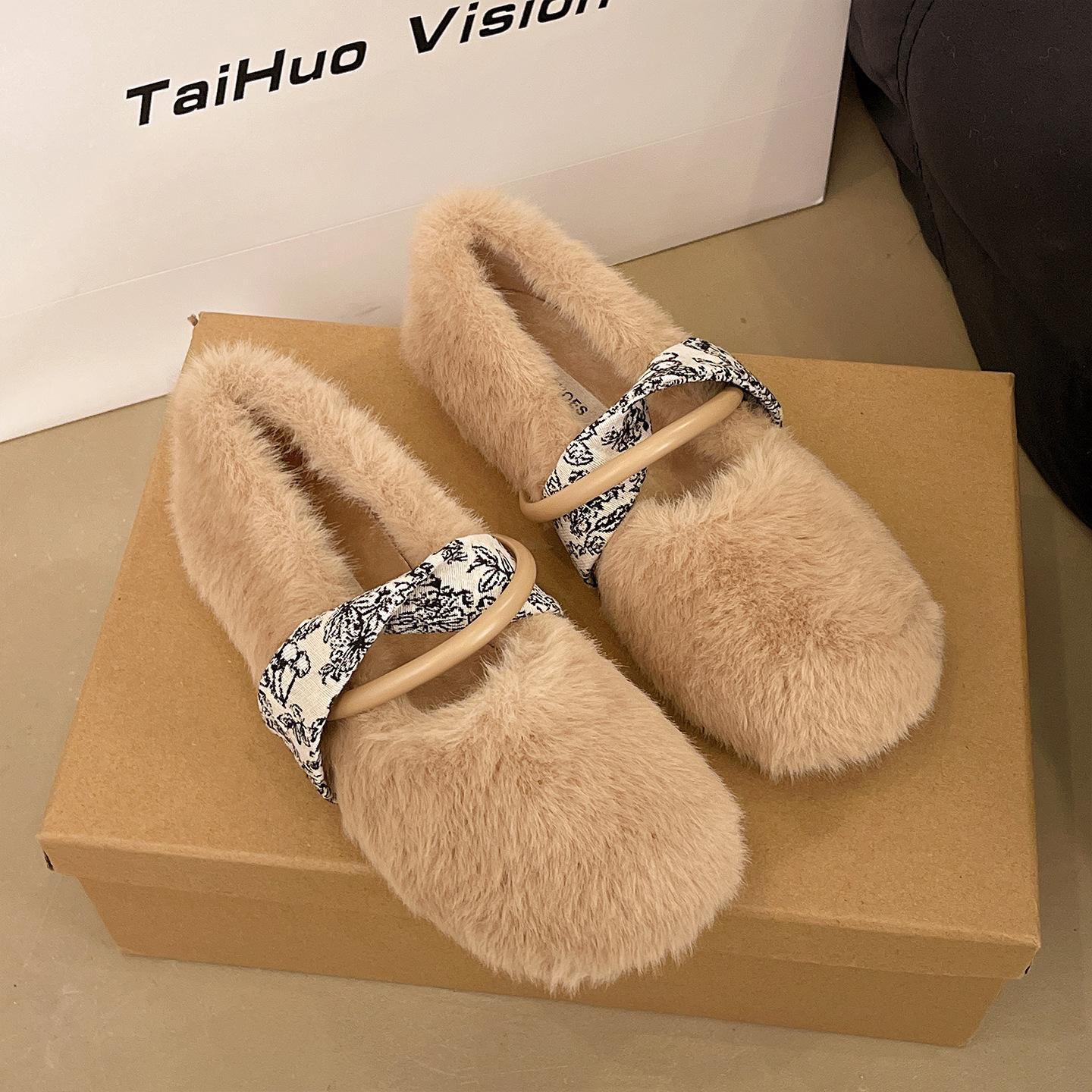 

[Fanfna] Французские плюшевые тапочки 2025 осень-зима очень красивые, и хлопковые тапочки Мэри Джейн на педалях. 40 хаки