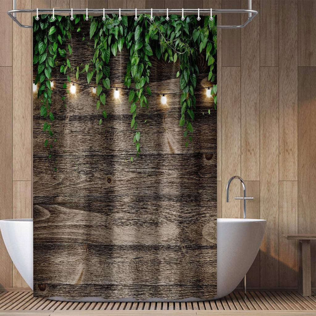 Tenda da Doccia in Bambù, Set Tenda da Doccia Giapponese 3D per Bagno, Natura Zen Con Luci Tenda da Doccia in Tessuto Toilette Vasca da Bagno