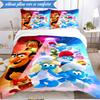 3PCS Blue Smur-f Characters Bedding Set,Including 1pc Duvet Cover And 2pcs Pillowcases Perfect for Bedroom, Dormitory, Fan Christmas Gift