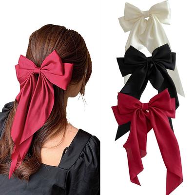 Fashion Large Bow Hairpin for Women Satin Long Ribbon Hair Clip Solid Color Hair Accessories for Girls Stylish Hairpin