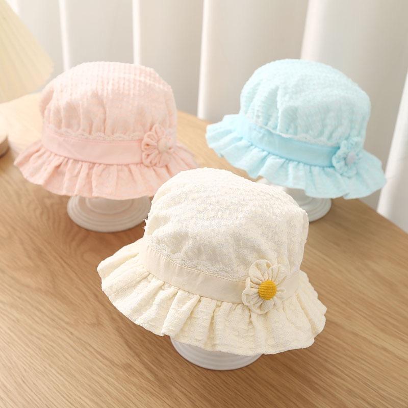 Princess Lace Trim Cotton Baby Hat for 3-8 Months Spring Autumn UV Protection Fisher Style Cute And Adorable Infant Cap