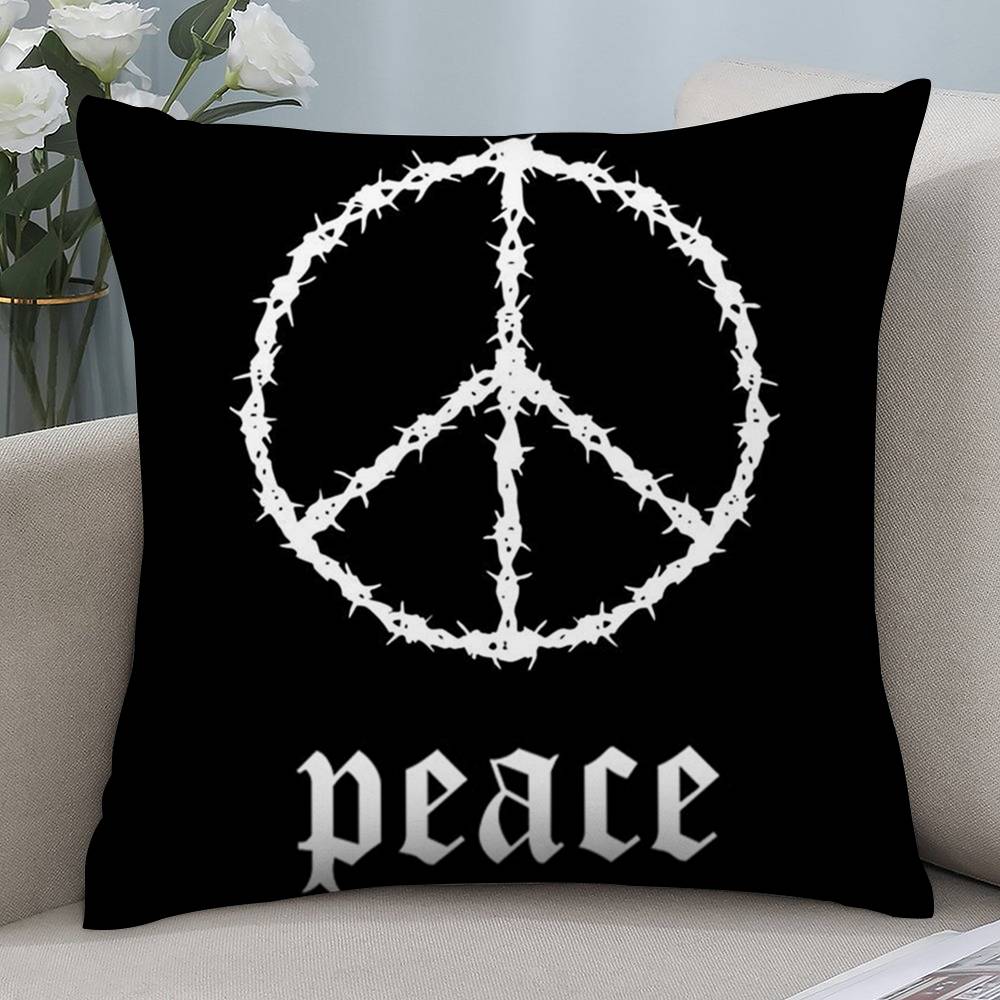Black Peace Pillow Case Short plush Double-sided Print Square Throw Pillow Covers Sofa Home Cushion Decor