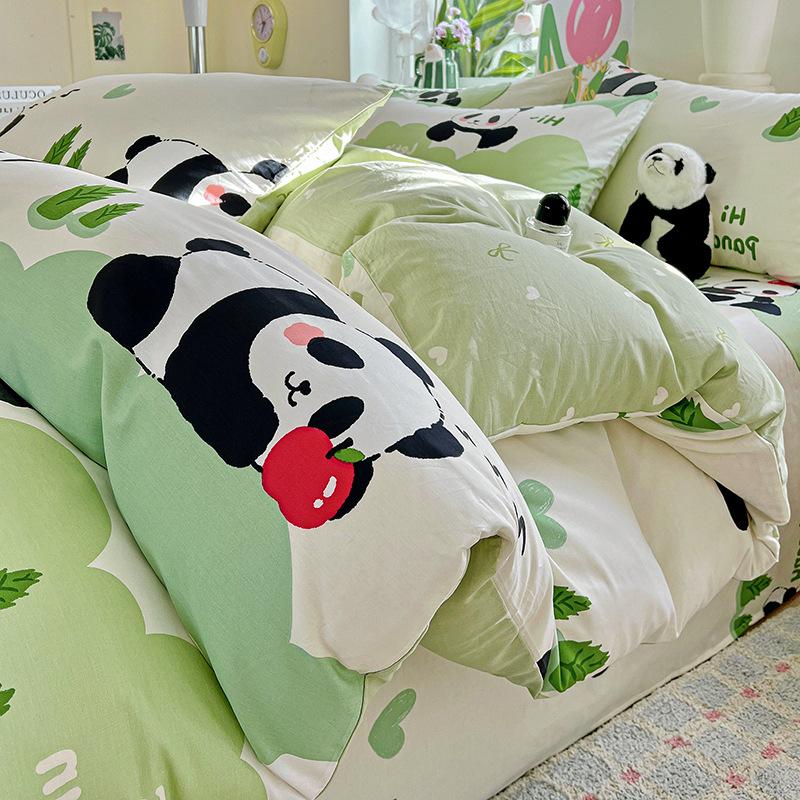 Thickened Pure Cotton Four-piece Set Small Fresh Cotton Skin-friendly Naked Sleeping Sheets Quilt Cover Bedding