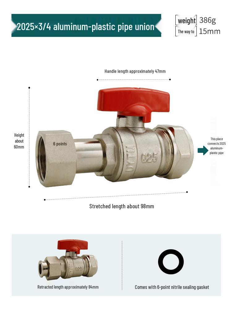All-Copper Aluminum-Plastic Pipe Compression Ball Valve for Underfloor Heating - Internal Thread, Solar 1216/1620/2025