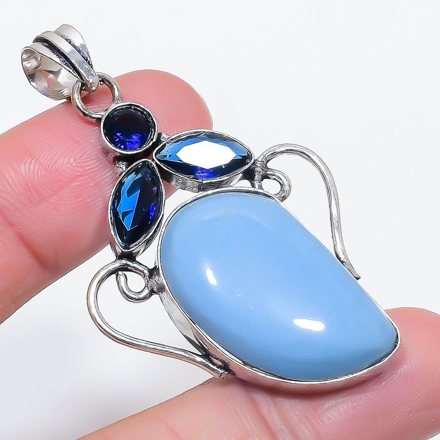 Natural Owhyee Opal, Topaz 925 Sterling Silver Jewelry Pendant 2.36" P4z38