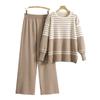 Plus Size Women's Spring New Striped Knit Sweater Loose Casual Fashion Two Piece Set