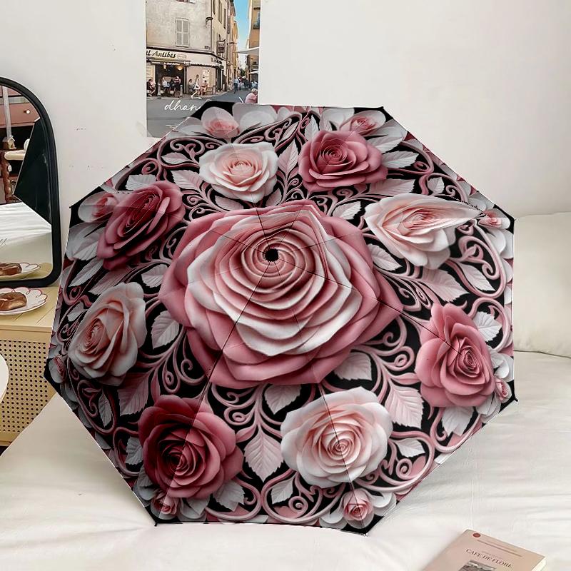 Blue Rose Mandala Umbrella 8-Frame for Travel, camping, Casual Lightweight Portable Umbrella, Essential for every family Holidays Gift