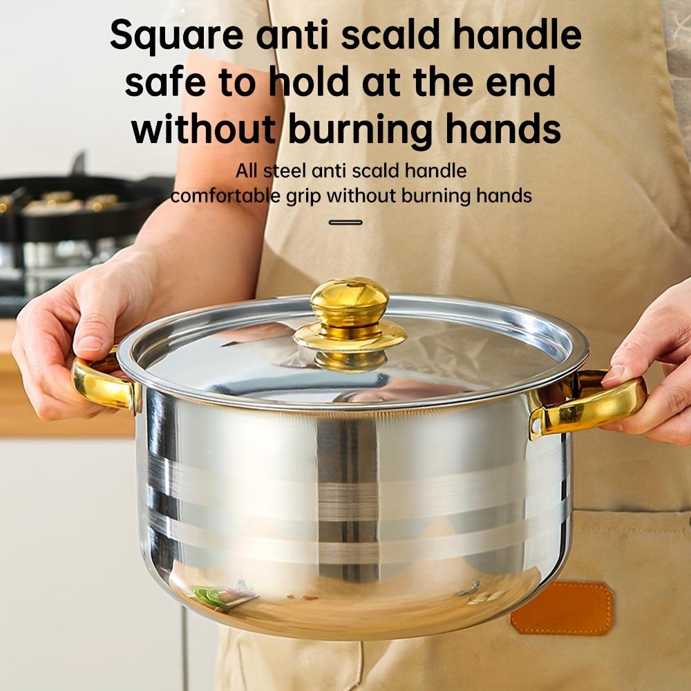 Stainless steel cooking pot, 5 pots+5 lids, stainless steel double handle with lid, deep soup pot, suitable for home and restaur