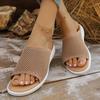 Women's Knitted Breathable Mesh Slide Sandals Soft Flat Sandals with Open Toe Platform Non-Slip Light Casual Summer Beach Shoes