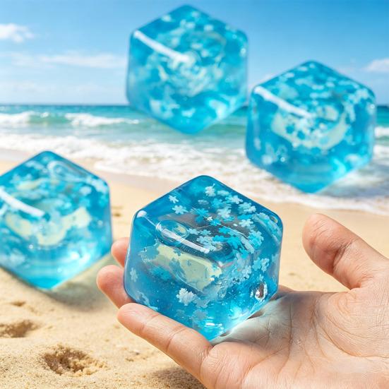 Clear Cube Squeeze Toy with Glitter Snowflake Anxiety Relief Stress Cube Sensory Toy Soft Stretchy Ice Cube Pinch Toy Party Favors