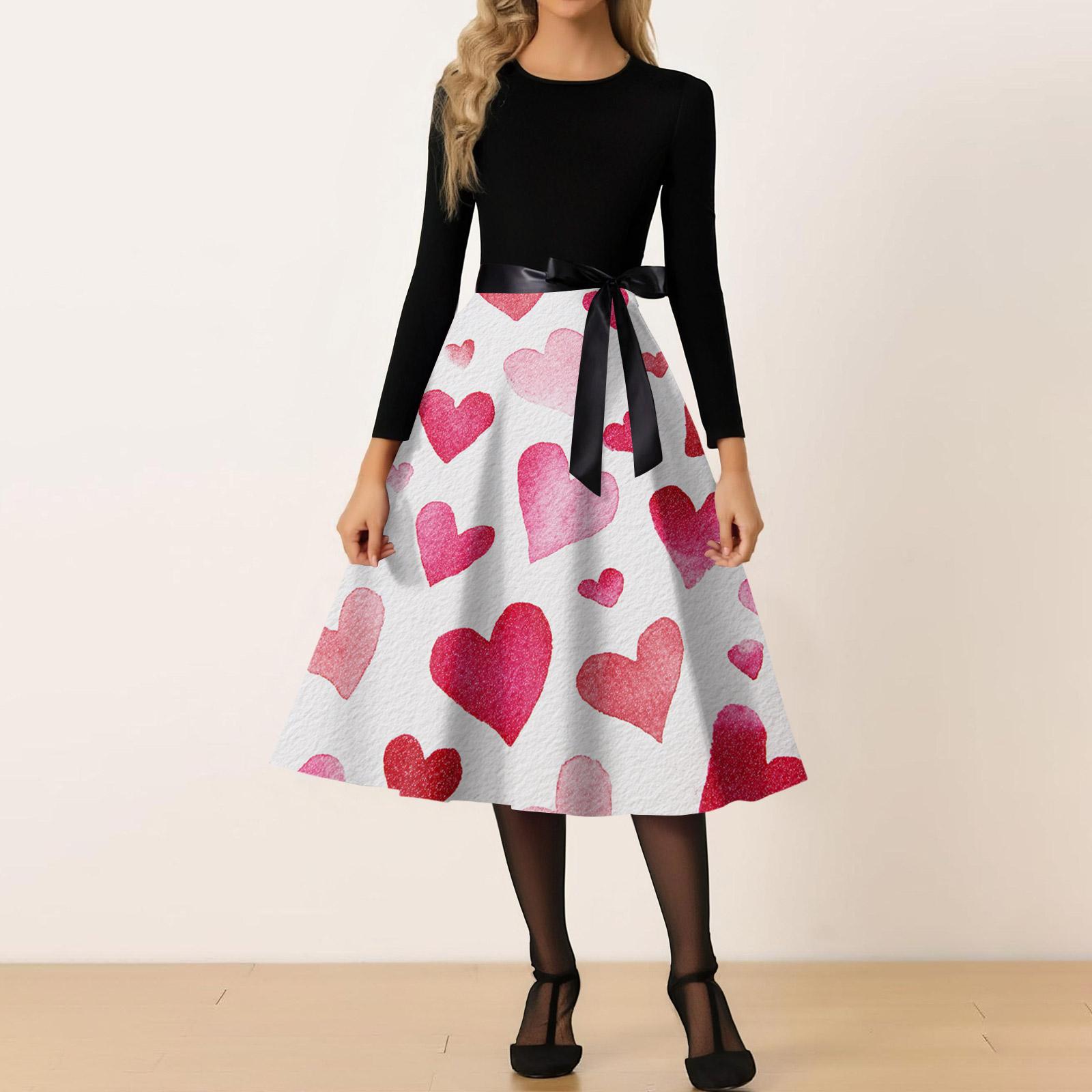 

Women s Casual Fashion Round Neck Valentine s Day Printed Retro Dress XL кавун червоний колір