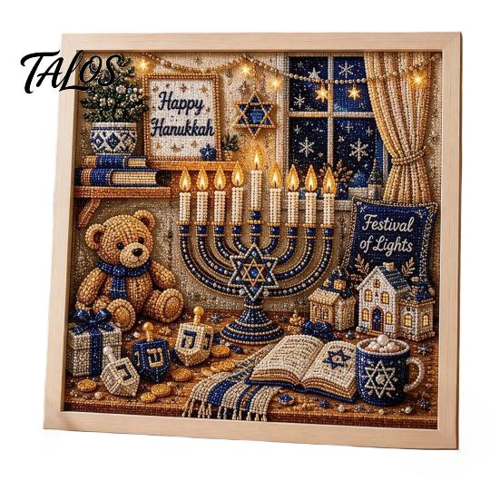 Indoor Garden Decor DIY Hanukkah Pearl Art Kit, 3D Mosaic Bead Craft Set, Creative Holiday Gift for Family Ritual Activity Making Kit Traditional Home