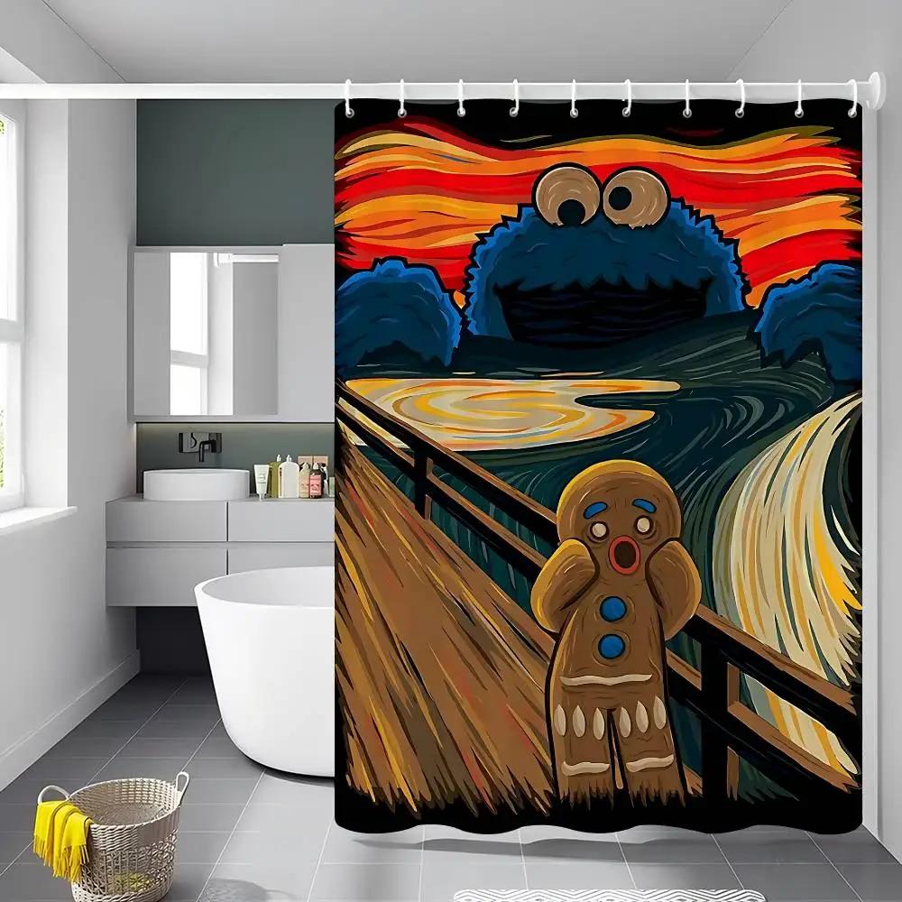 Klassisch TV S-Sesamstraße Badezimmer Duschvorhang Abschirmende Trennwand Duschvorhang Schnelltrocknend Abwischbar Leicht 90x180cm
