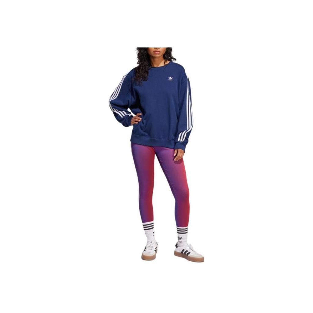 Adidas Originals FW24 Classic Sports Collection Loose Fit Striped Crewneck Sweatshirt Women Sweatshirt Deep-Indigo JD0892