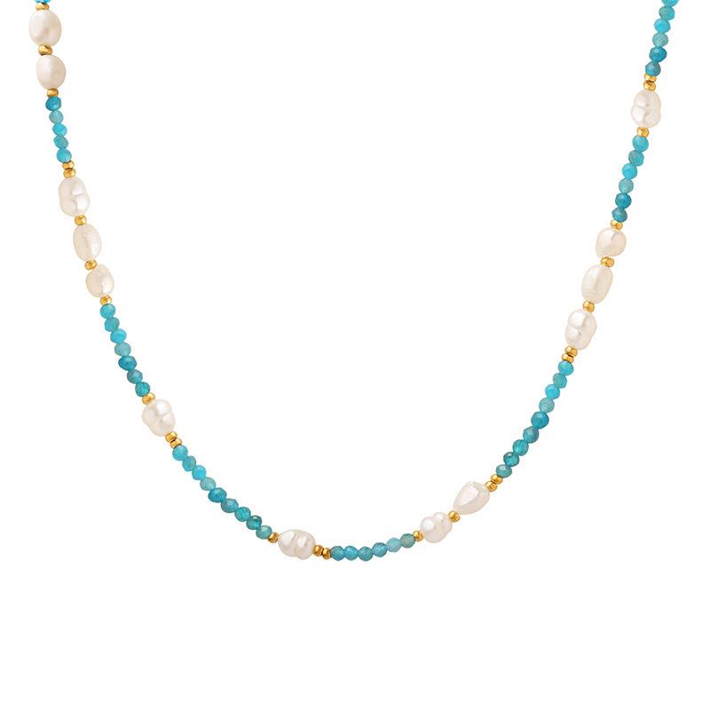 European-American Fashion Blue Stone & Freshwater Pearl Necklace