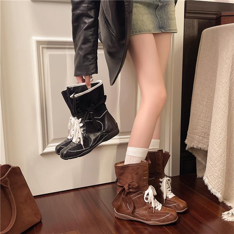 Inner height increase small retro Martin boots autumn and winter boxing boots frosted leather lace-up Dexun knight boots