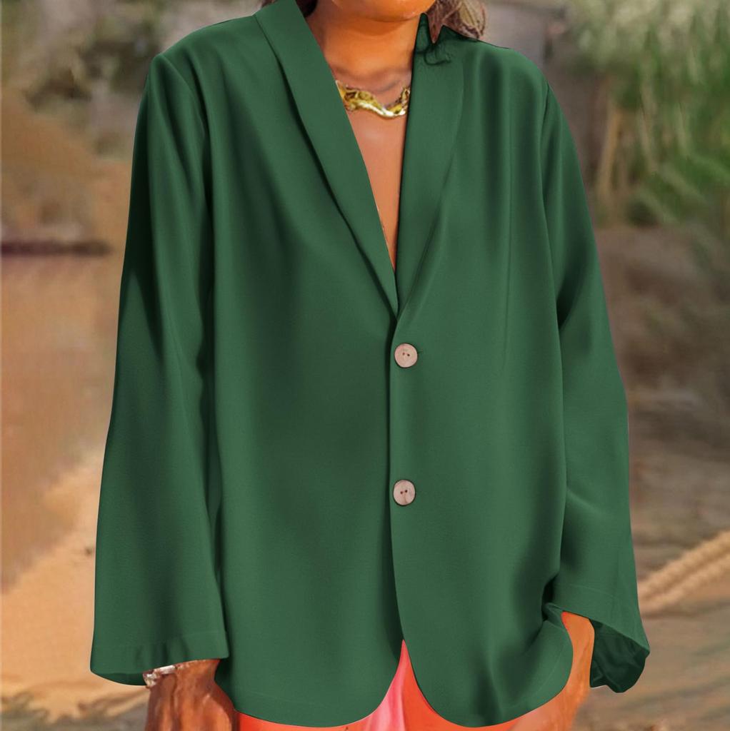 Women's Fashion Solid Color V-neck Long Sleeve Button Casual Cardigan Coat