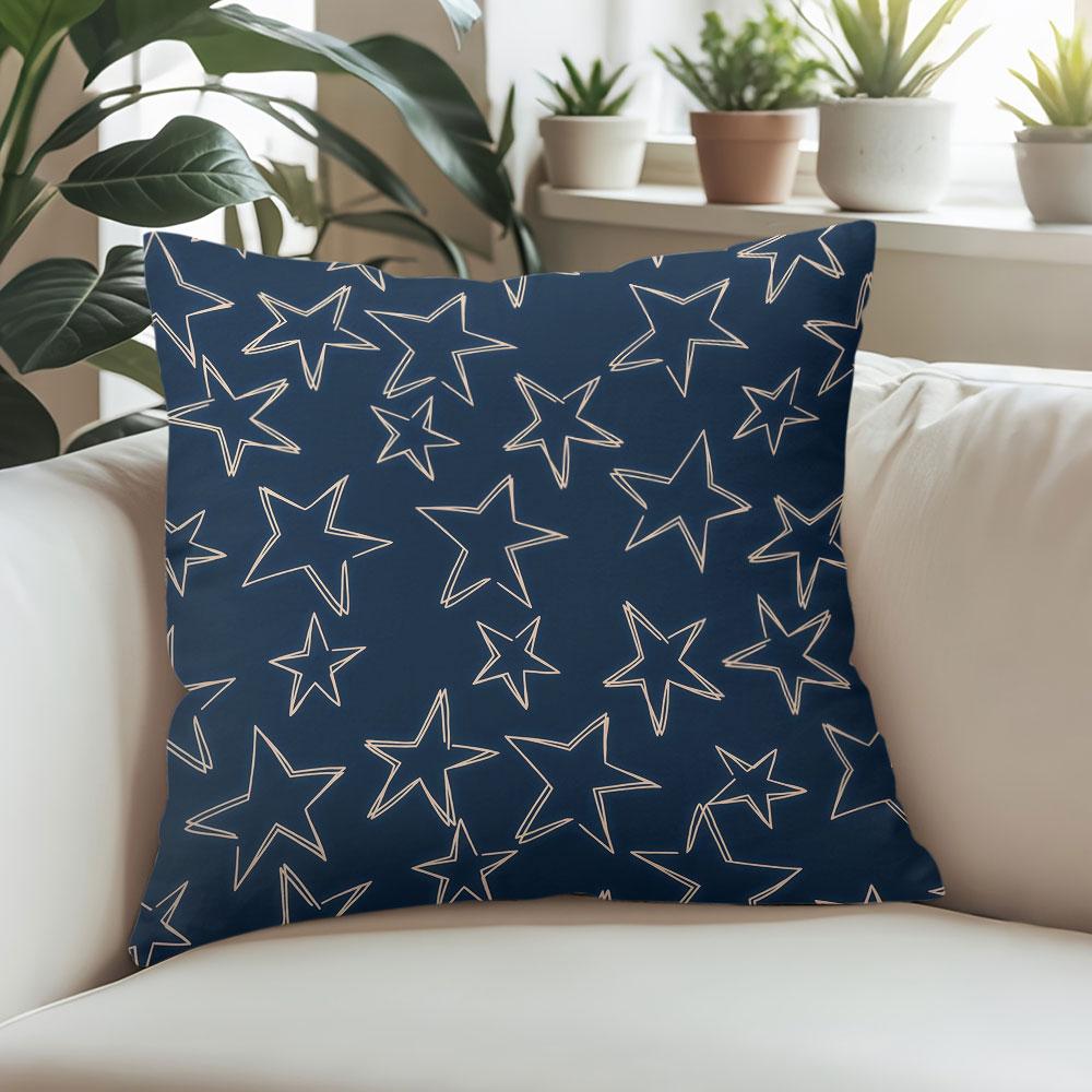 Navy Blue Gold-Line Star square Jacquard Pillow Cover for Sofa Office Waist Cushion Cover Home Decorative Pillowcase