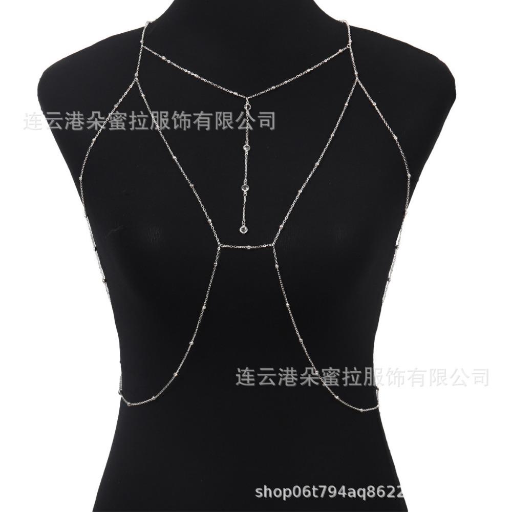 Cross-border Jewelry Body Chain European and American Sexy Exaggerated Beach Casual Flash Diamond Pendant Fringed Alloy Chest Chain