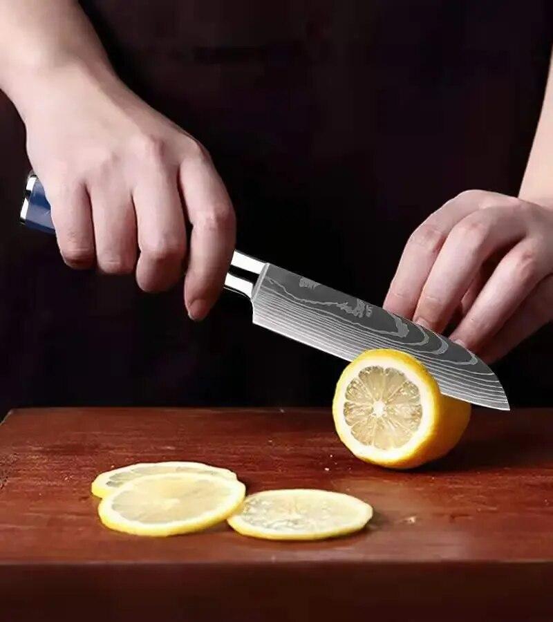 Kitchen Knife Damascus Pattern Professional Chef Knife Japanese Santoku Knife Meat Knife Slicing Knife Bone Fruit Cutting Knives
