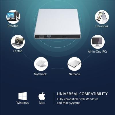 USB External CD-RW Burner DVD/CD Reader Player with Two USB Cables for Windows, Mac OS Laptop Computer