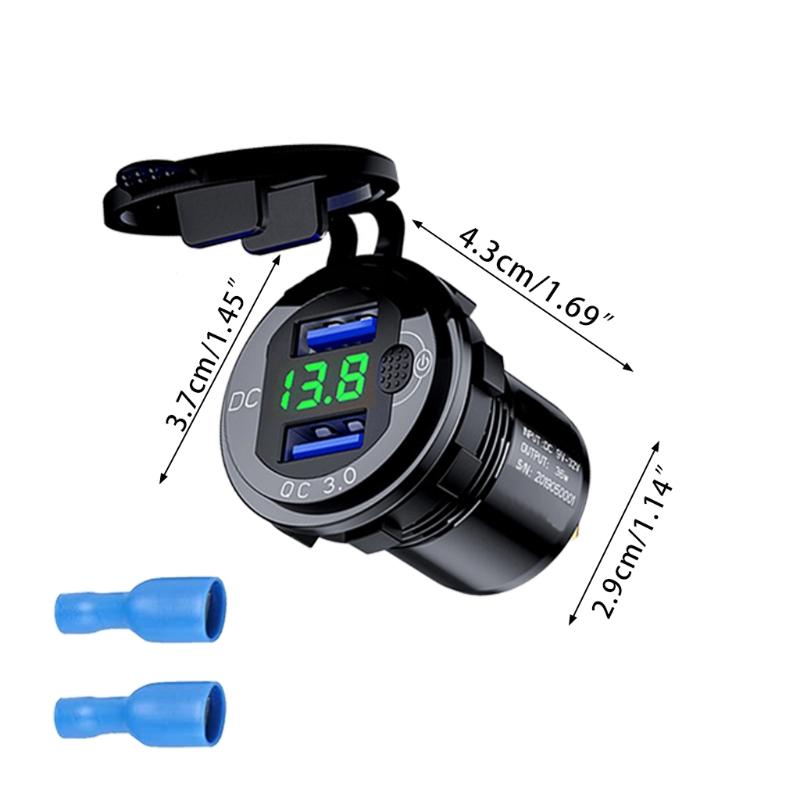 12-24V Dual USB QC3.0 Socket with Voltmeter for Marine Yacht RV