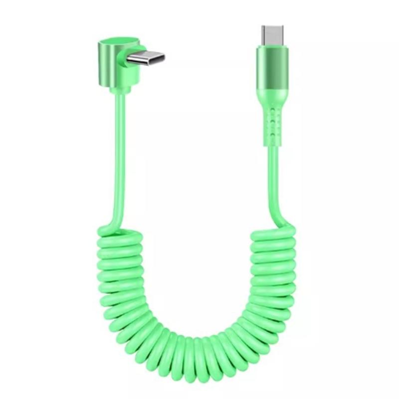 

Спиральный USB C кабель PD100W Быстрая зарядка и передача данных Растягивается до 150 см Для Phone 15 16, планшетов и других устройств Шнур питания зелёный